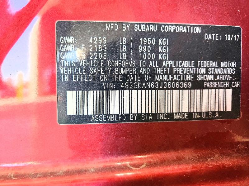 62958606 :رقم المزاد ، 4S3GKAN63J3606369 vin ، 2018 Subaru Impreza مزاد بيع