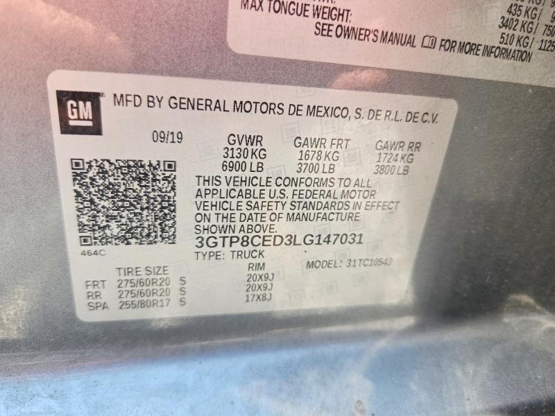 Продаж на аукціоні авто 2020 Gmc Sierra, vin: 3GTP8CED3LG147031, номер лоту: 59313336