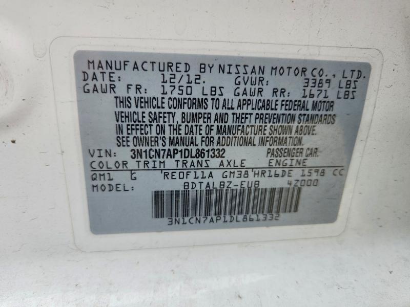 Продажа на аукционе авто 2013 Nissan Versa, vin: 3N1CN7AP1DL861332, номер лота: 61901506