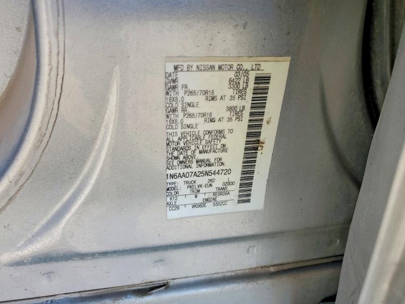 62874496 :رقم المزاد ، 1N6AA07A25N544720 vin ، 2005 Nissan Titan مزاد بيع