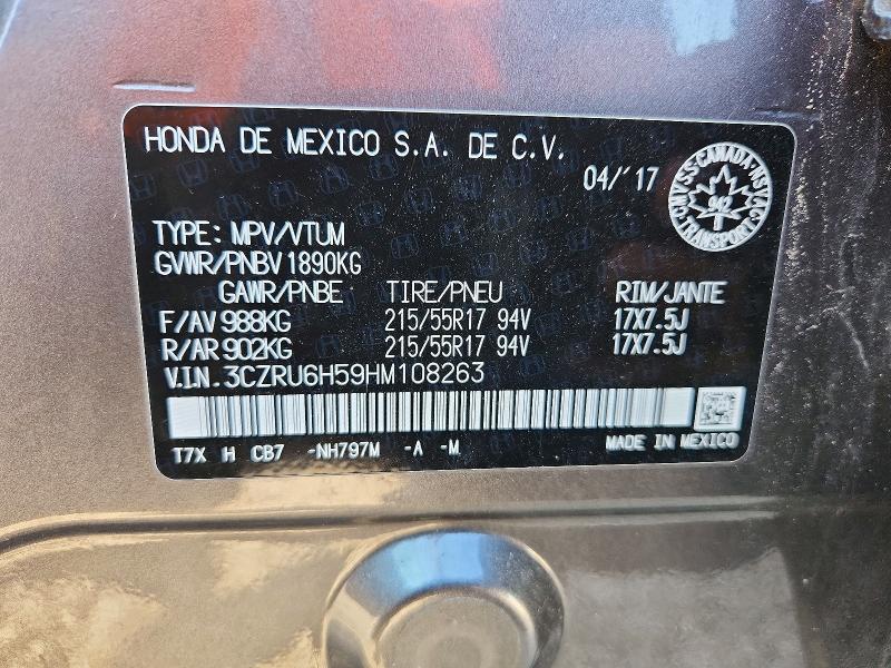 Продаж на аукціоні авто 2017 Honda Hr-v, vin: 3CZRU6H59HM108263, номер лоту: 61207226