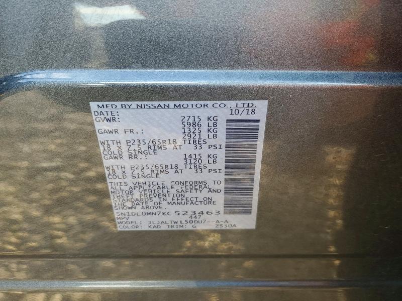 63218156 :رقم المزاد ، 5N1DL0MN7KC523463 vin ، 2019 Infiniti Qx60 مزاد بيع