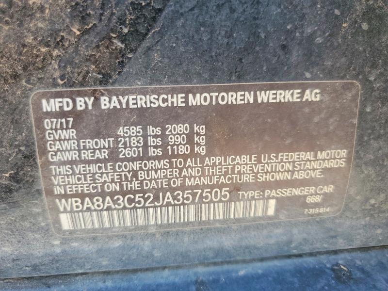 61792286 :رقم المزاد ، WBA8A3C52JA357505 vin ، 2018 Bmw 320 مزاد بيع