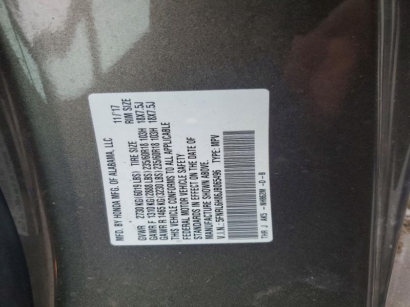 62017206 :رقم المزاد ، 5FNRL6H86JB065496 vin ، 2018 Honda Odyssey مزاد بيع