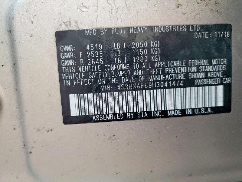 60556736 :رقم المزاد ، 4S3BNAF69H3041474 vin ، 2017 Subaru Legacy مزاد بيع