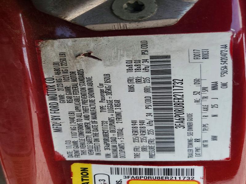 60038176 :رقم المزاد ، 3FA6P0RU8ER211732 vin ، 2014 Ford Fusion مزاد بيع