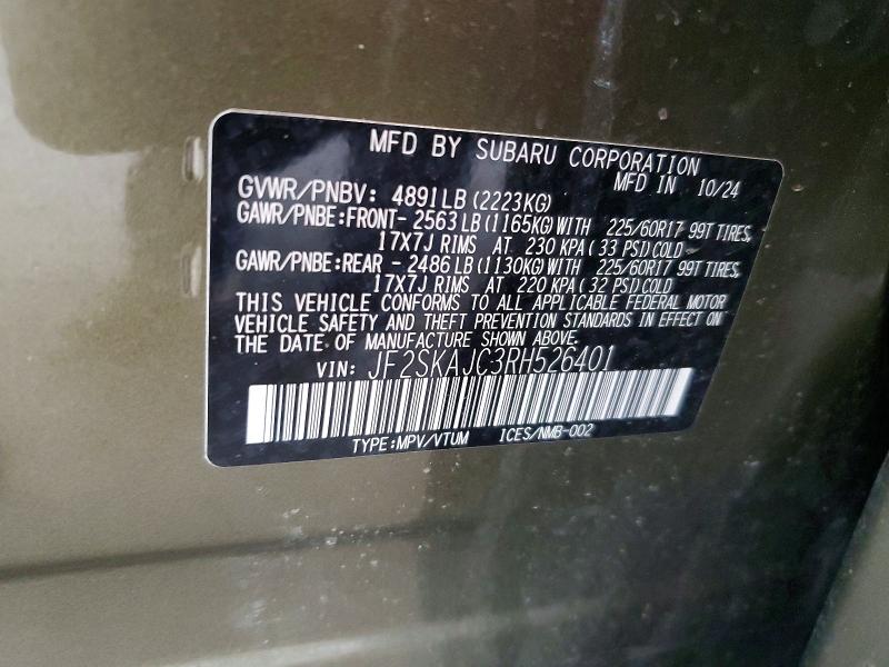 Продажа на аукционе авто 2024 Subaru Forester, vin: JF2SKAJC3RH526401, номер лота: 59604996