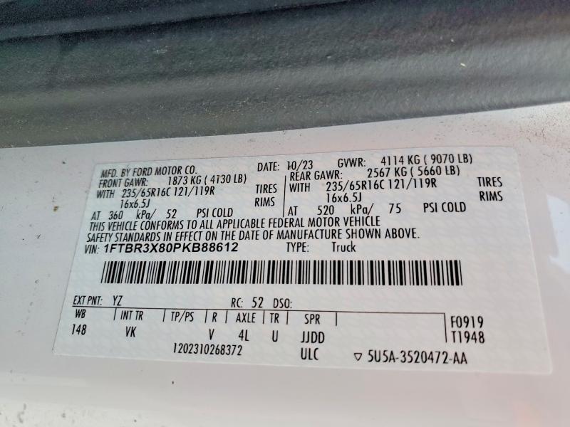 Aukcja sprzedaży 2023 Ford Transit, vin: 1FTBR3X80PKB88612, numer aukcji: 63052466