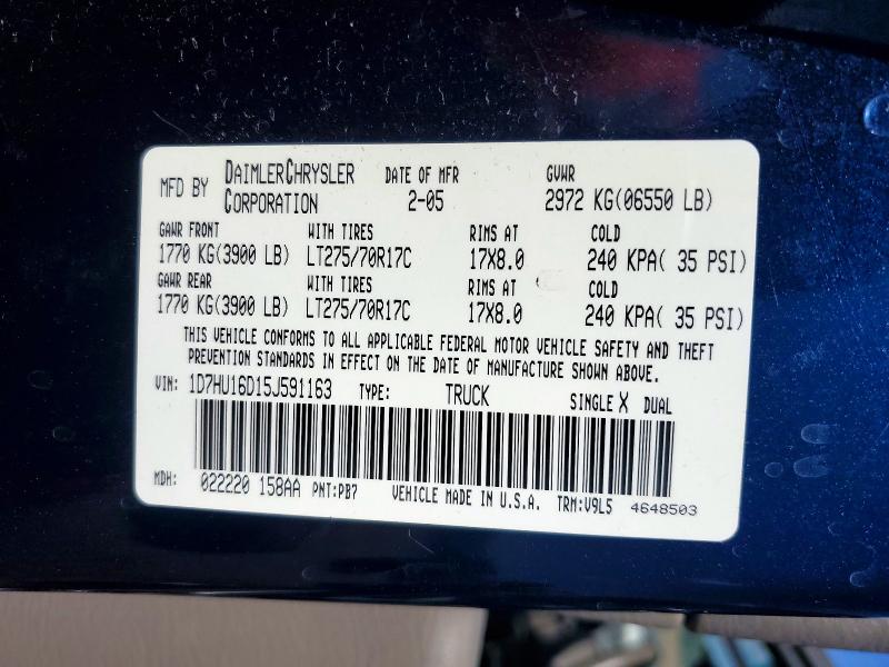Продаж на аукціоні авто 2005 Dodge Ram 1500, vin: 1D7HU16D15J591163, номер лоту: 60963156