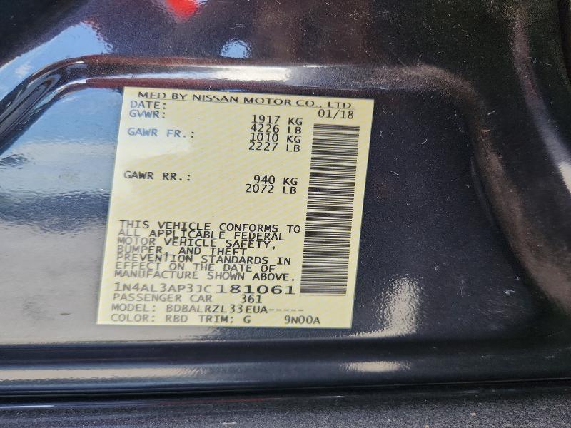 Продаж на аукціоні авто 2018 Nissan Altima, vin: 1N4AL3AP3JC181061, номер лоту: 62051426