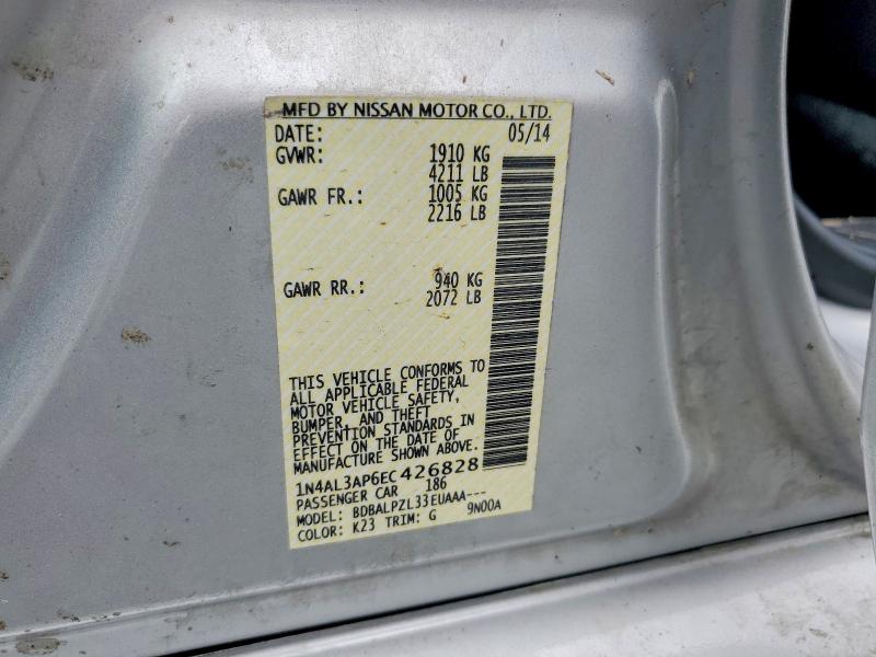 2014 Nissan Altima მანქანა იყიდება აუქციონზე, vin: 1N4AL3AP6EC426828, აუქციონის ნომერი: 54765016