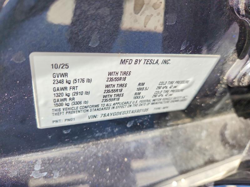 2026 Tesla Model Y მანქანა იყიდება აუქციონზე, vin: 7SAYGDED3TA590105, აუქციონის ნომერი: 59848626