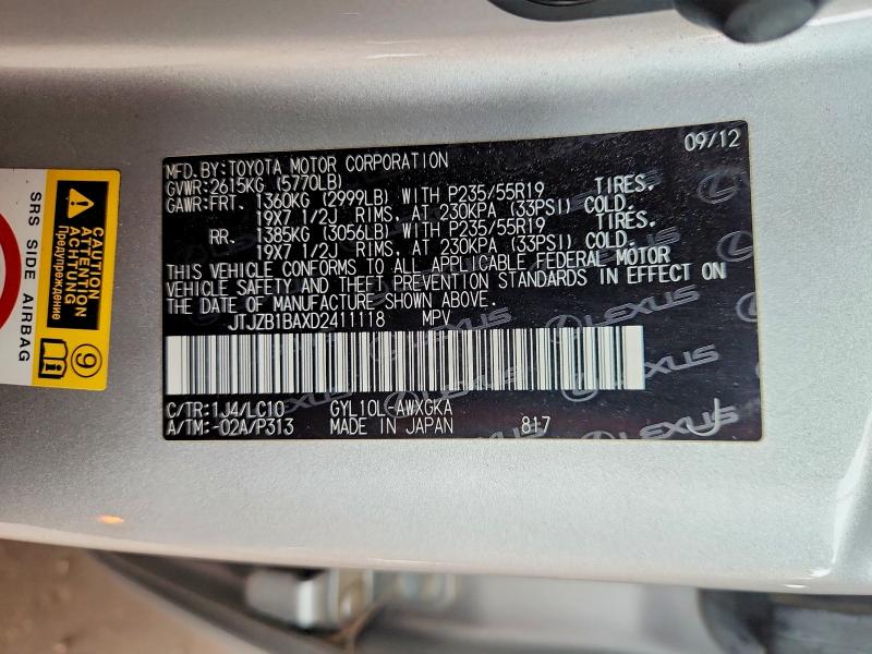 Aukcja sprzedaży 2013 Lexus Rx, vin: JTJZB1BAXD2411118, numer aukcji: 61415986