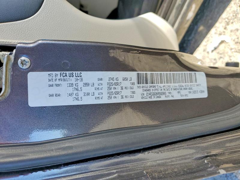 59992676 :رقم المزاد ، 2C4RDGBG9KR582803 vin ، 2019 Dodge Grand Caravan مزاد بيع