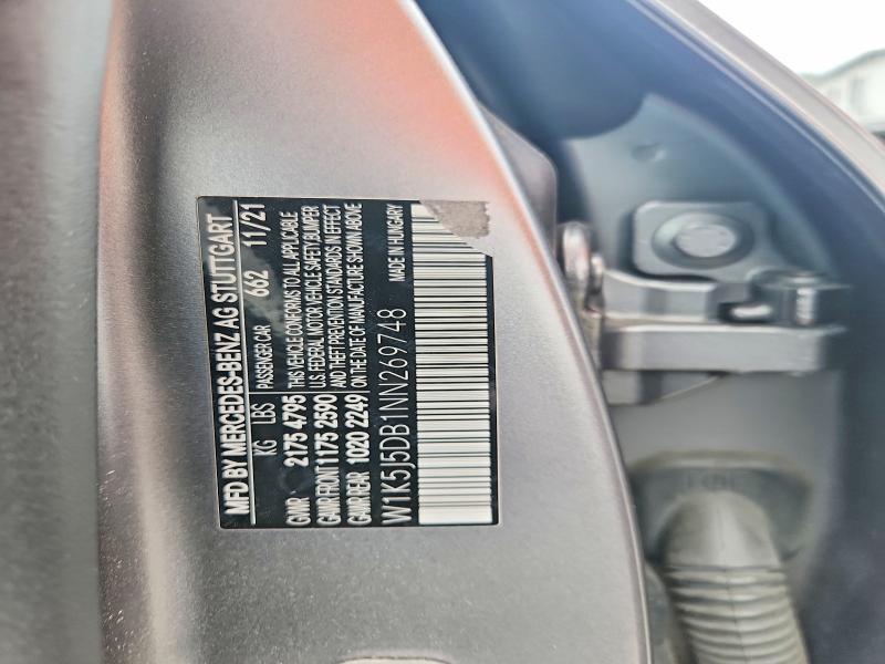 59595686 :رقم المزاد ، W1K5J5DB1NN269748 vin ، 2022 Mercedes-benz Cla مزاد بيع