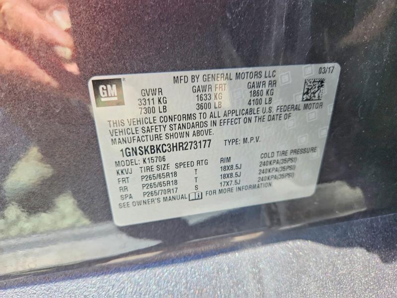 Aukcja sprzedaży 2017 Chevrolet Tahoe, vin: 1GNSKBKC3HR273177, numer aukcji: 59953936