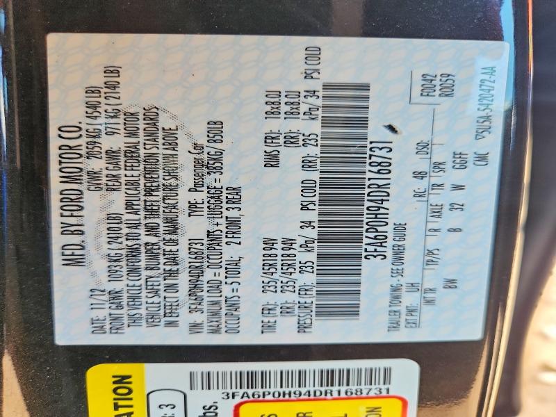 Продажа на аукционе авто 2013 Ford Fusion, vin: 3FA6P0H94DR168731, номер лота: 61670216