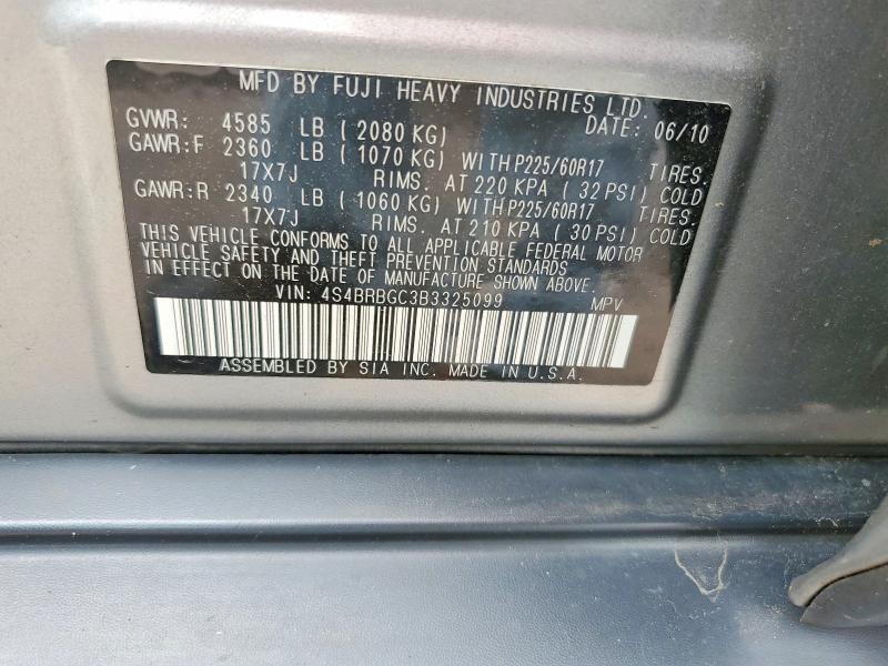 2011 Subaru Outback მანქანა იყიდება აუქციონზე, vin: 4S4BRBGC3B3325099, აუქციონის ნომერი: 61409996