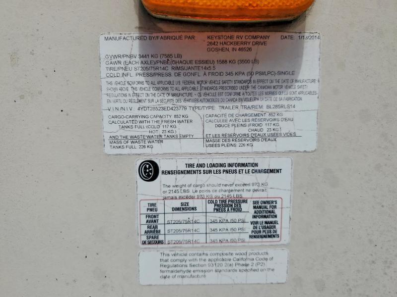Продаж на аукціоні авто 2014 Keys Bullet, vin: 4YDT28523ED423779, номер лоту: 58717066