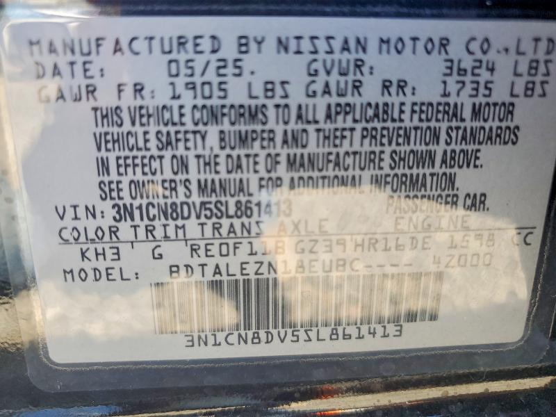 2025 Nissan Versa მანქანა იყიდება აუქციონზე, vin: 3N1CN8DV5SL861413, აუქციონის ნომერი: 63326526