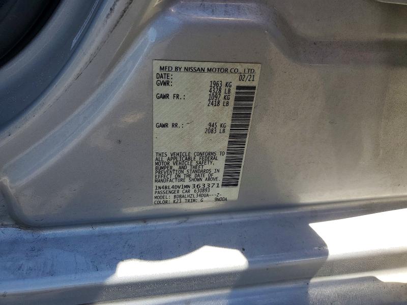 2021 Nissan Altima მანქანა იყიდება აუქციონზე, vin: 1N4BL4DV1MN363371, აუქციონის ნომერი: 63178186