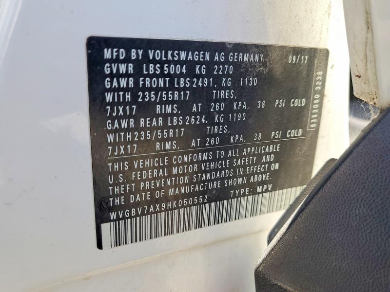 2017 Volkswagen Tiguan მანქანა იყიდება აუქციონზე, vin: WVGBV7AX9HK050552, აუქციონის ნომერი: 61320796