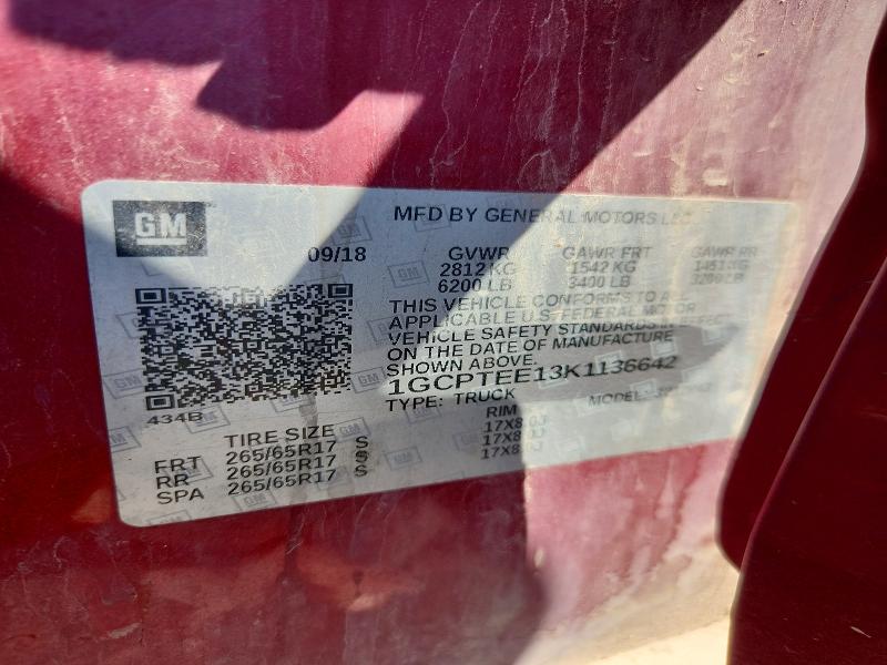 62097176 :رقم المزاد ، 1GCPTEE13K1136642 vin ، 2019 Chevrolet Colorado مزاد بيع