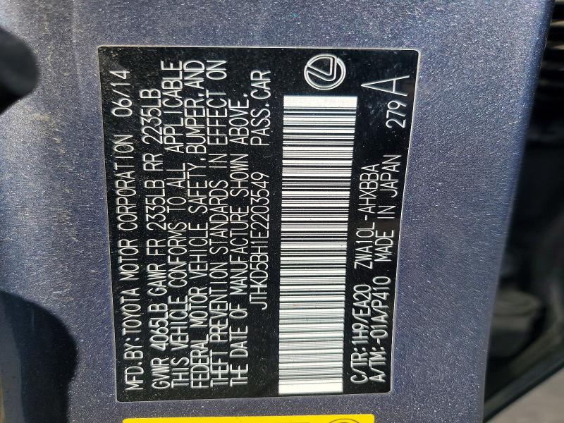 60511626 :رقم المزاد ، JTHKD5BH1E2203549 vin ، 2014 Lexus Ct مزاد بيع