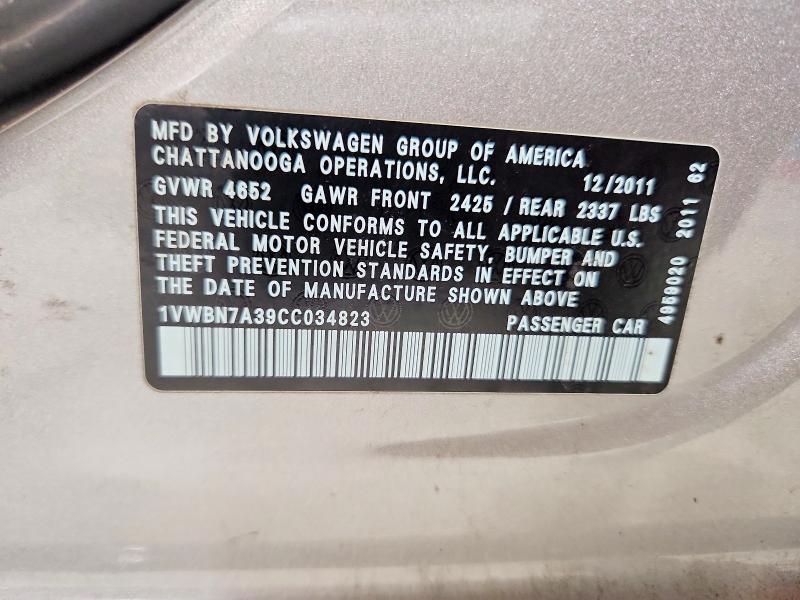 62096906 :رقم المزاد ، 1VWBN7A39CC034823 vin ، 2012 Volkswagen Passat مزاد بيع