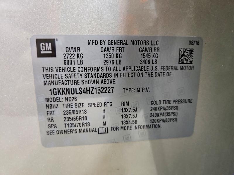 Продажа на аукционе авто 2017 Gmc Acadia, vin: 1GKKNULS4HZ152227, номер лота: 60501466