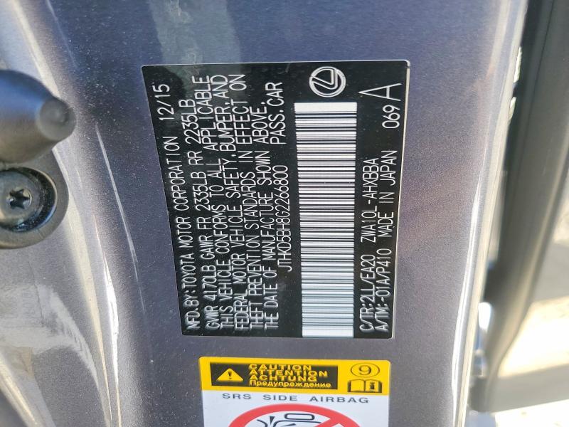59711136 :رقم المزاد ، JTHKD5BH8G2266800 vin ، 2016 Lexus Ct مزاد بيع