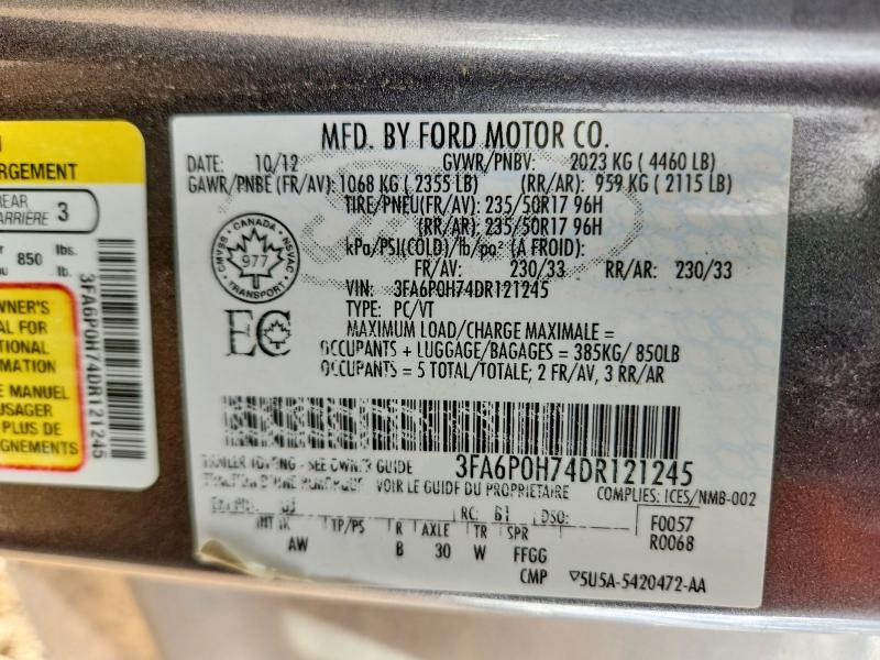 Aukcja sprzedaży 2013 Ford Fusion, vin: 3FA6P0H74DR121245, numer aukcji: 60878616