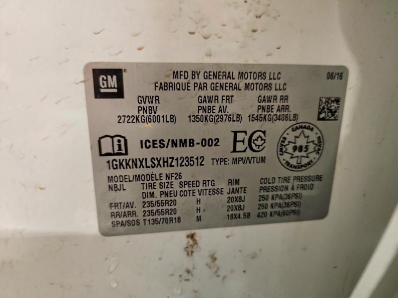 Продаж на аукціоні авто 2017 Gmc Acadia, vin: 1GKKNXLSXHZ123512, номер лоту: 63373426