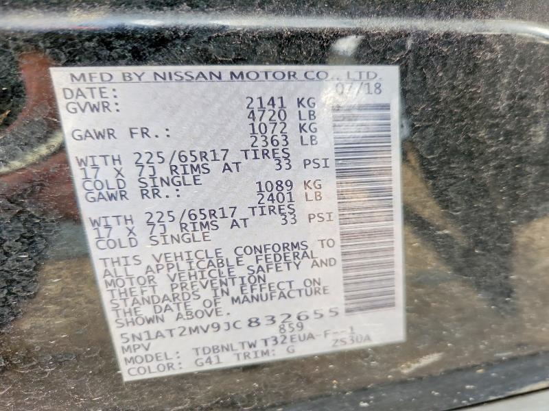 60477206 :رقم المزاد ، 5N1AT2MV9JC832655 vin ، 2018 Nissan Rogue مزاد بيع
