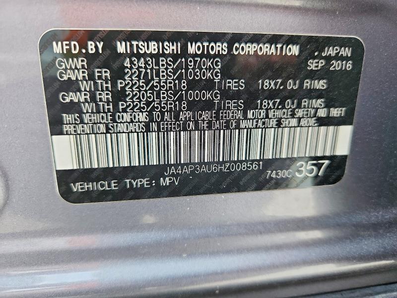 2017 Mitsubishi Outlander Sport მანქანა იყიდება აუქციონზე, vin: JA4AP3AU6HZ008561, აუქციონის ნომერი: 61430346