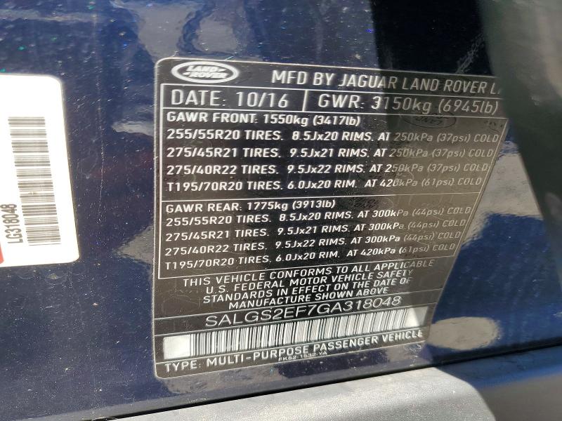 Продаж на аукціоні авто 2016 Land Rover Range Rover, vin: SALGS2EF7GA318048, номер лоту: 62867686