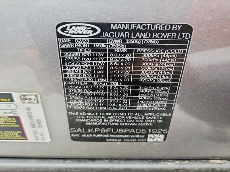 61639256 :رقم المزاد ، SALKP9FU8PA051925 vin ، 2023 Land Rover Range Rover مزاد بيع