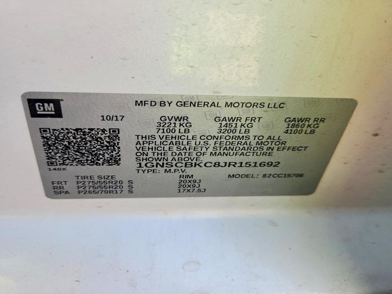 Продажа на аукционе авто 2018 Chevrolet Tahoe, vin: 1GNSCBKC8JR151692, номер лота: 59351026