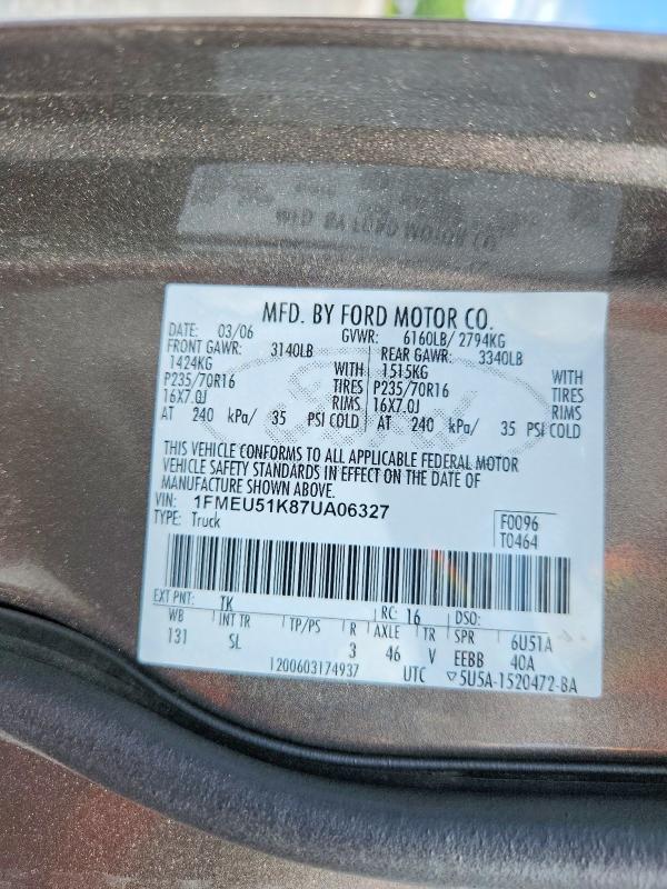 Aukcja sprzedaży 2007 Ford Explorer Sport Trac, vin: 1FMEU51K87UA06327, numer aukcji: 62747436