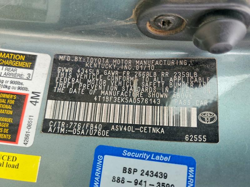 2010 Toyota Camry მანქანა იყიდება აუქციონზე, vin: 4T1BF3EK5AU576143, აუქციონის ნომერი: 60437276