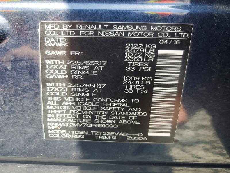 59166236 :رقم المزاد ، KNMAT2MV7GP691090 vin ، 2016 Nissan Rogue مزاد بيع