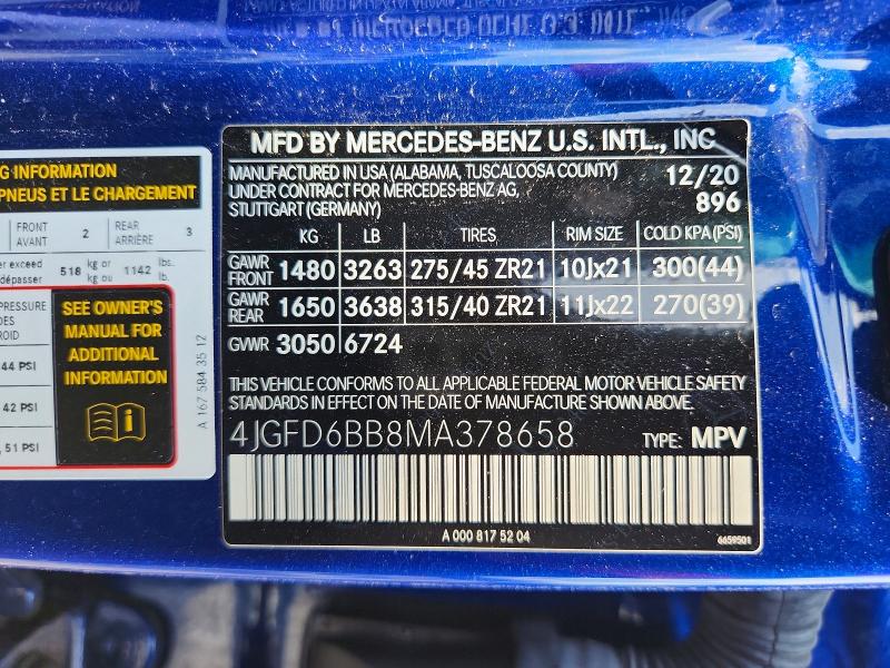 59116196 :رقم المزاد ، 4JGFD6BB8MA378658 vin ، 2021 Mercedes-benz Gle Coupe مزاد بيع