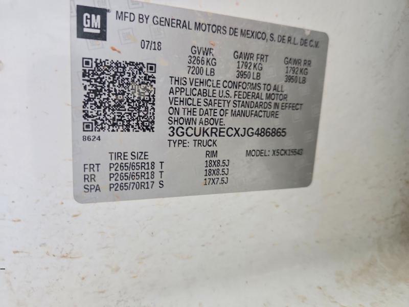 Aukcja sprzedaży 2018 Chevrolet Silverado, vin: 3GCUKRECXJG486865, numer aukcji: 61412636