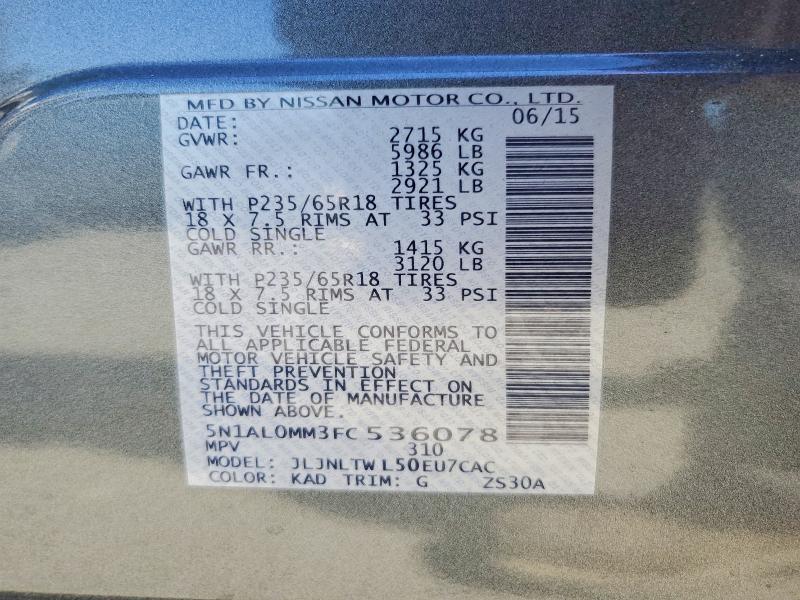 61623346 :رقم المزاد ، 5N1AL0MM3FC536078 vin ، 2015 Infiniti Qx60 مزاد بيع