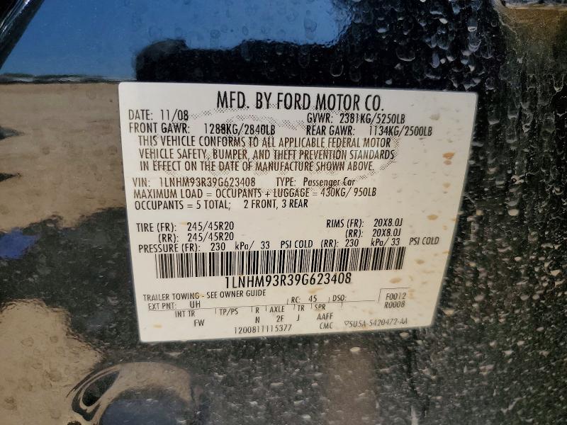 2009 Lincoln Mks მანქანა იყიდება აუქციონზე, vin: 1LNHM93R39G623408, აუქციონის ნომერი: 63033246