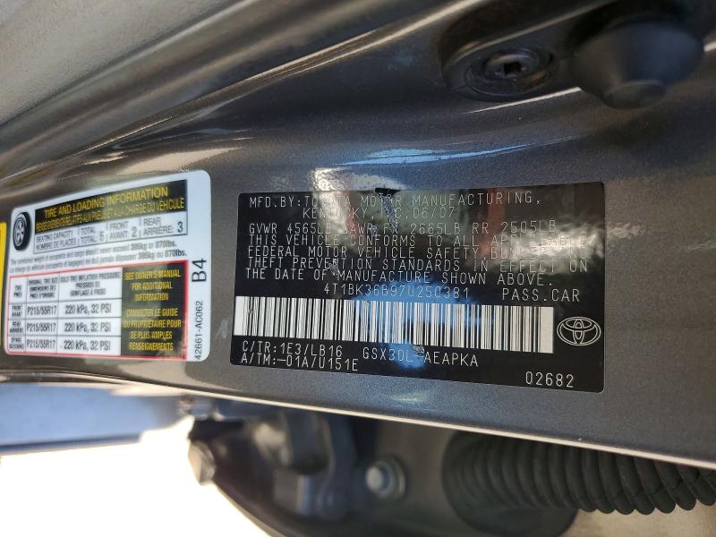 Aukcja sprzedaży 2007 Toyota Avalon, vin: 4T1BK36B97U250381, numer aukcji: 62123356