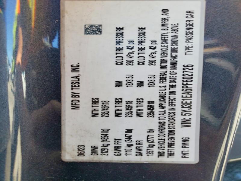 Aukcja sprzedaży 2023 Tesla Model 3, vin: 5YJ3E1EA6PF602726, numer aukcji: 63138346