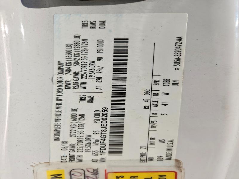 2018 Ford F450 მანქანა იყიდება აუქციონზე, vin: 1FDUF4GT8JED02059, აუქციონის ნომერი: 59849376