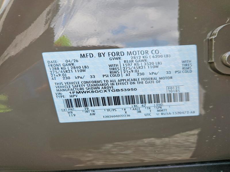 2026 Ford Explorer მანქანა იყიდება აუქციონზე, vin: 1FMWK8GCXTGB53950, აუქციონის ნომერი: 85613555