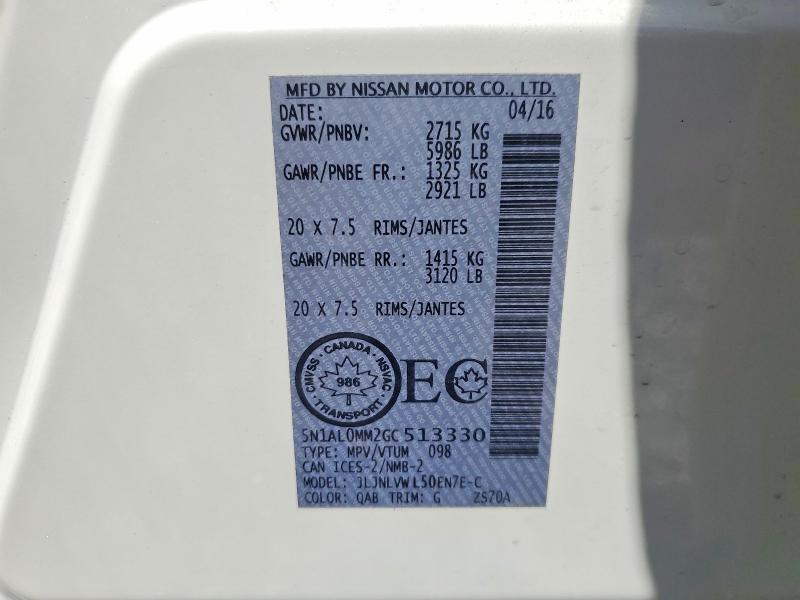 58998376 :رقم المزاد ، 5N1AL0MM2GC513330 vin ، 2016 Infiniti Qx60 مزاد بيع